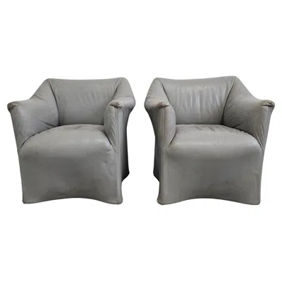 Pre-owned Cassina Pair Of Postmodern Leather Armchairs "tentazione" By Mario Bellini For  In Gray