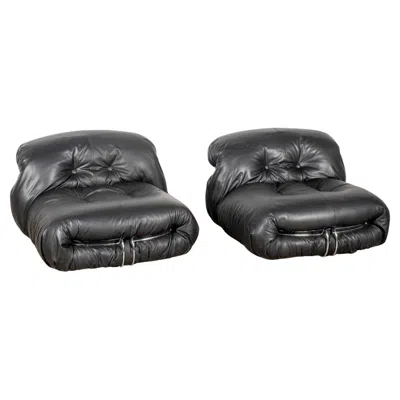 Pre-owned Cassina Pair Of Soriana Lounge Chairs By Afra & Tobia Scarpa For  In Black