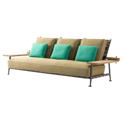 Pre-owned Cassina Philippe Starck 'fenc-e-nature' Outdoor Sofa, Steel, Teak And Fabric By  In Brown