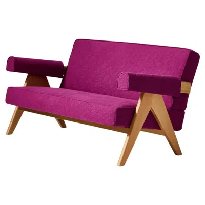 Pre-owned Cassina Pierre Jeanneret 053 Capitol Complex Oak And Purple Uphosltery Sofa By
