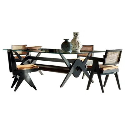 Pre-owned Cassina Pierre Jeanneret 056 Capitol Complex Dining Set, By  In Brown