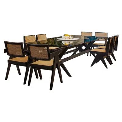 Pre-owned Cassina Pierre Jeanneret 056 Capitol Complex Dining Set, By  In Brown