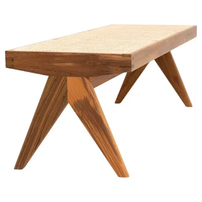 Pre-owned Cassina Pierre Jeanneret 057 Civil Bench, Wood And Woven Viennese Cane In Brown