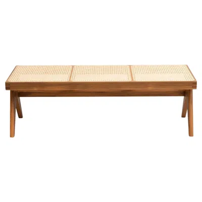 Pre-owned Cassina Pierre Jeanneret 057 Civil Bench, Wood And Woven Viennese Cane By  In Brown