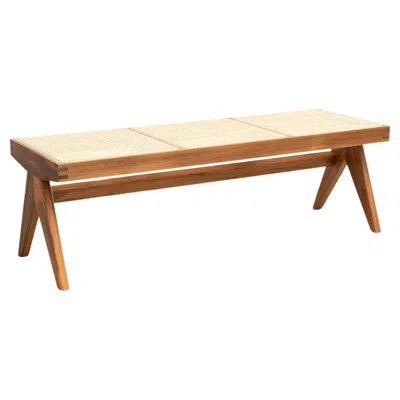 Pre-owned Cassina Pierre Jeanneret 057 Civil Bench, Wood And Woven Viennese Cane By  In Brown