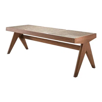 Pre-owned Cassina Pierre Jeanneret Civil Bench, Wood And Woven Viennese Cane By  In Brown