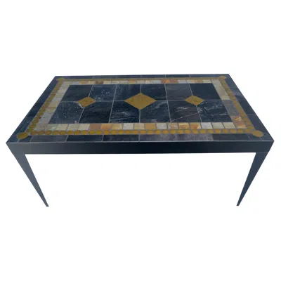 Pre-owned Cassina Rectangle 39x67 Steel Angle Frame Art Tile Top Dining Table Mint In Black