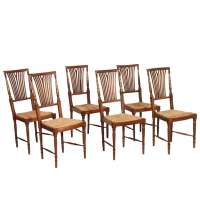 Pre-owned Cassina Set 6 Chiavari Chairs In Walnut, Straw Seat By Fratelli Levaggi For  1960 In Brown