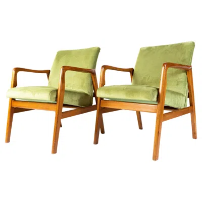 Pre-owned Cassina Set Of 2 Armchairs By  Upholster In Green Velvet