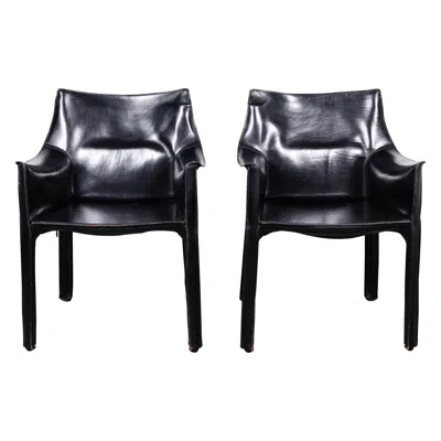 Pre-owned Cassina Set Of 2 Mario Bellini Cab 413 Chairs In Black Leather For