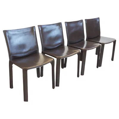 Pre-owned Cassina Set Of 4 Cab 412 Chocolate Leather Dining Chairs By Mario Bellini,  In Brown