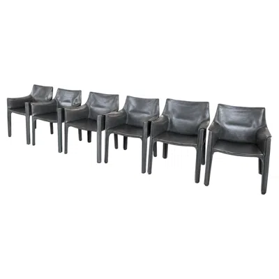Pre-owned Cassina Set Of 6 Mario Bellini Cab 413 Armchairs For  In Gray Leather, 1977