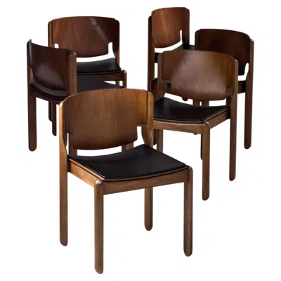 Pre-owned Cassina Set Of 6 Model 122 Chairs Designed By Vico Magistretti For , Italy, 1967 In Brown