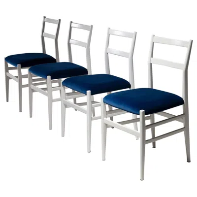 Pre-owned Cassina Set Of Four Whte And Blue Velvet "leggera" Chairs By Gio Ponti For , 1950