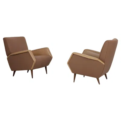 Pre-owned Cassina Set Of Reupholstered 2 Gio Ponti Chairs, Model 803,  1950s In Brown