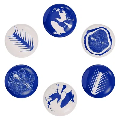 Pre-owned Cassina Set Of Six Charlotte Perriand Porcelain Dinnerware Plates By  In Blue