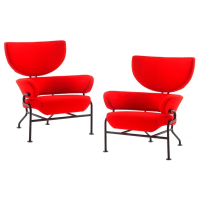 Pre-owned Cassina Set Of Two Franco Albini Tre Pezzi Armchairs By  In Red