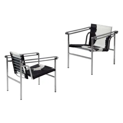 Pre-owned Cassina Set Of Two Lc1 Chairs By Le Corbusier, Jeanneret, Charlotte Perriand By  In Gray
