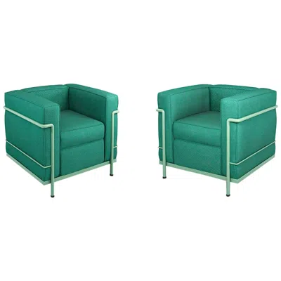 Pre-owned Cassina Set Of Two Lc2 Armchair By Le Corbusier, Charlotte Perriand By  In Blue