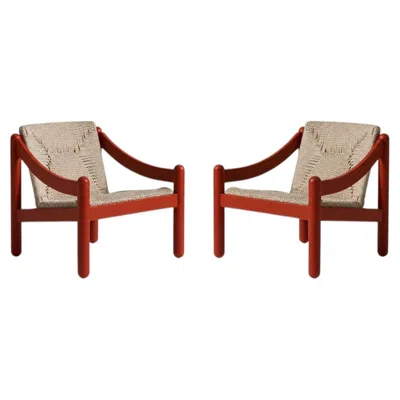 Pre-owned Cassina Set Of Two Novetrenta Rope Outdoor Armchairs By Vico Magistretti For  In Brown