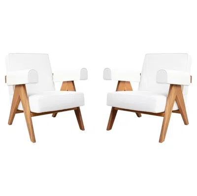 Pre-owned Cassina Set Of Two Pierre Jeanneret 053 Capitol Complex Armchairs By  In Brown