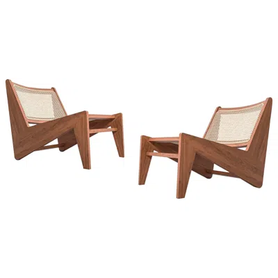 Pre-owned Cassina Set Of Two Pierre Jeanneret Kangaroo Low Armchair By  In Brown