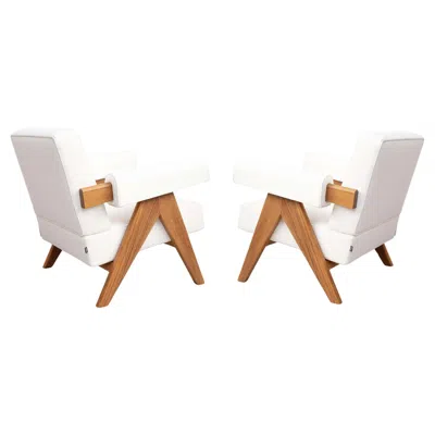 Pre-owned Cassina Set Of Two White Pierre Jeanneret 053 Capitol Complex Armchairs By