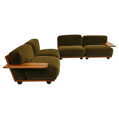 Pre-owned Cassina Sofa "pianura" M.bellini For  70s 4 Seats Wood And Green Velvet