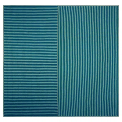 Pre-owned Cassina Soleil Outdoor Rug, Polypropylene, Striped Design, Italy, New In Blue