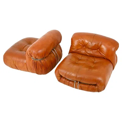Pre-owned Cassina Soriana Lounge Chairs By Afra & Tobia Scarpa For , 1970s, Set Of 2 In Brown
