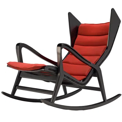 Pre-owned Cassina Studio  '572' Rocking Chair In Ebonized Wood And Red Upholstery