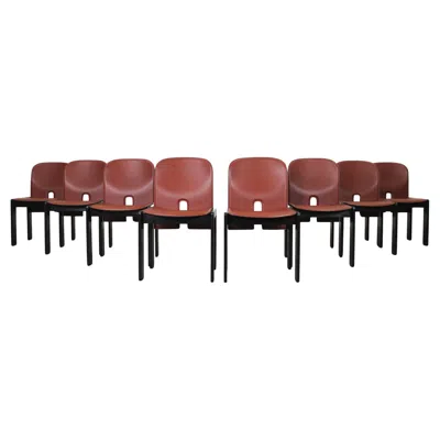 Pre-owned Cassina Tobia & Afra Scarpa Set Of Eight 121 Chairs In Wood And Leather By  1970s In Brown