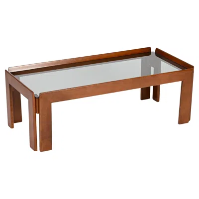 Pre-owned Cassina Tobia Scarpa Rectangular Walnut Coffee Table With Smoked Glass, Italy 1960s In Brown