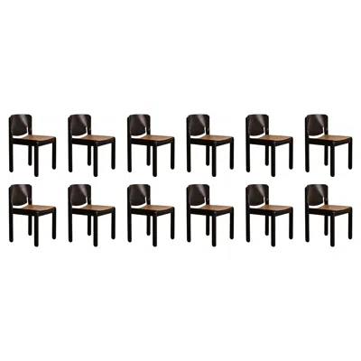 Pre-owned Cassina Vico Magistretti "122" Chairs For , 1967, Set Of 12 In Brown