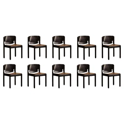 Pre-owned Cassina Vico Magistretti "122" Chairs For , Cognac Leather, 1967, Set Of 10 In Brown