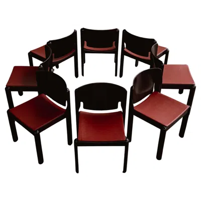 Pre-owned Cassina Vico Magistretti "122" Chairs For , Red Leather, 1967, Set Of 8