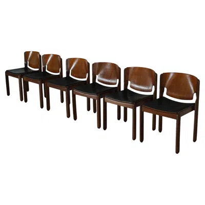 Pre-owned Cassina Vico Magistretti Black Leather 122 Dining Chair For , 1968, Set Of 6