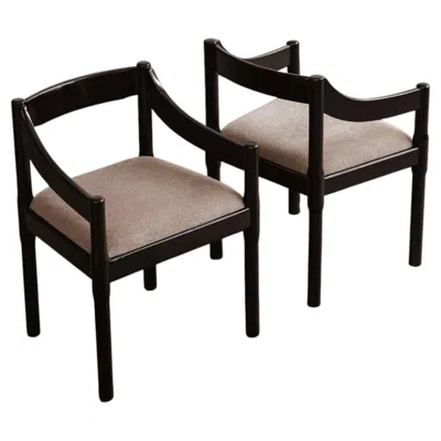 Pre-owned Cassina Vico Magistretti “carimate” Chair For , Taupe Alpaca Wool, 1960, Set Of 2 In Brown