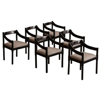 Pre-owned Cassina Vico Magistretti “carimate” Chair For , Taupe Alpaca Wool, 1960, Set Of 6 In Brown