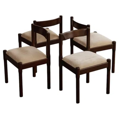 Pre-owned Cassina Vico Magistretti "carimate" Chairs For , Brown Lacquered, 1960, Set Of 4