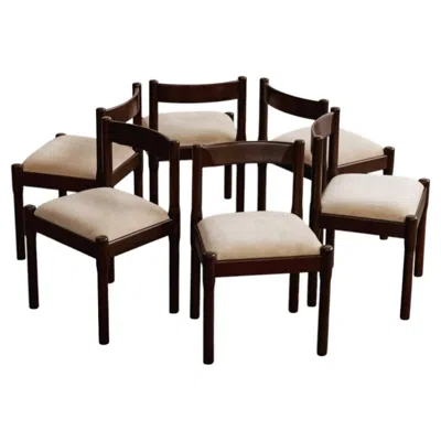 Pre-owned Cassina Vico Magistretti "carimate" Chairs For , Brown Lacquered, 1960, Set Of 6