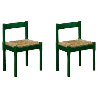 Pre-owned Cassina Vico Magistretti "carimate" Chairs For , Green Laquered, 1960, Set Of 2