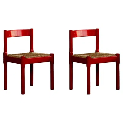 Pre-owned Cassina Vico Magistretti "carimate" Chairs For , Red Lacquered, 1960, Set Of 2