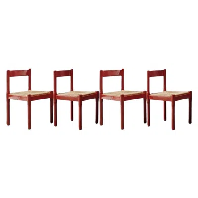 Pre-owned Cassina Vico Magistretti "carimate" Chairs For , Red Lacquered, 1960, Set Of 4