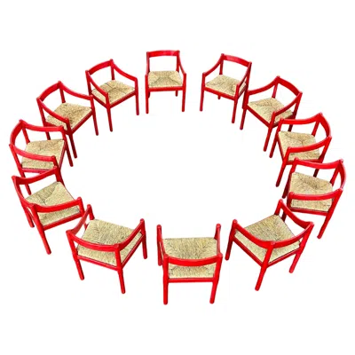 Pre-owned Cassina Vico Magistretti "carimate" Dining Chairs For , 1960 Set Of 12 In Brown