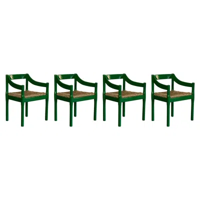 Pre-owned Cassina Vico Magistretti "carimate" Dining Chairs For , 1960, Set Of 4 In Brown