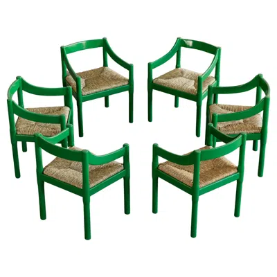 Pre-owned Cassina Vico Magistretti "carimate" Dining Chairs For , 1960, Set Of 6 In Brown