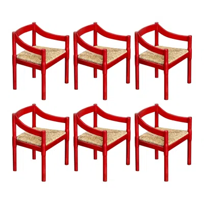 Pre-owned Cassina Vico Magistretti "carimate" Dining Chairs For , 1960, Set Of 6 In Brown