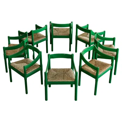 Pre-owned Cassina Vico Magistretti "carimate" Dining Chairs For , 1960, Set Of 8 In Brown