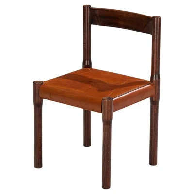 Pre-owned Cassina Vico Magistretti For  Carimate Dining Chair In Leather & Dark Wood In Brown